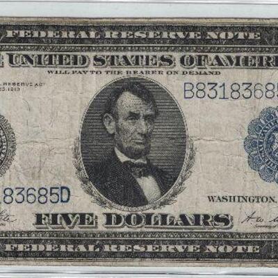 https://www.ebay.com/itm/125009259888	LRM8366 US $5 1914 Federal Reserve Large Note New York FR851A W6L	Offer	 $219.99 
