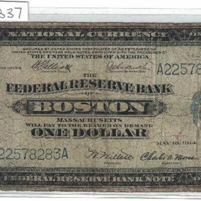 https://www.ebay.com/itm/125009252319	LRM8337 US $1 1918 Federal Reserve Note  Boston FR710 Elliott Burke	Offer	 $221.00 

