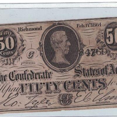 https://www.ebay.com/itm/115101181669	LRM8350 Confederate States America CSA 50 Cents Note WZ	Offer	 $63.99 
