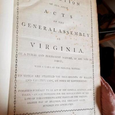 Antiquarian book â€œCollection of All Such Acts of the General Assembly of Virginiaâ€¦â€ 