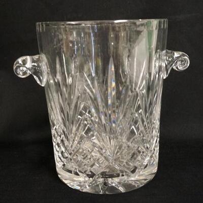 1027	LARGE CRYSTAL ICE BUCKET W/APPLIED CURLED HANDLES, 9 1/4 IN HIGH
