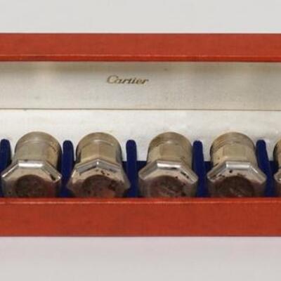 1022	SET OF 8 CARTIER STERLING SILVER SALT & PEPPER SHAKERS IN ORIGINAL BOX, 1 5/8 IN HIGH, 1.895 TOZ TOTAL
