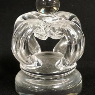 1049	STEUBEN CRYSTAL CROWN FORM PAPERWEIGHT, 4 1/4 IN HIGH
