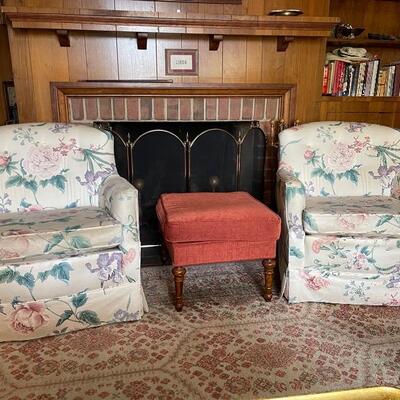Pair of chintz upholstered club chairs