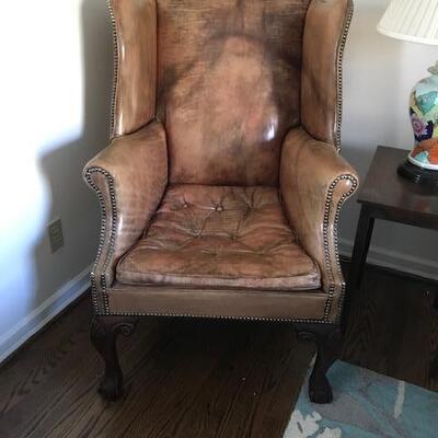 Leather wing chair