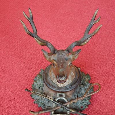 Old bronze inkwell with fountain pen rest