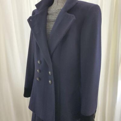 Navy Chanel wool and alpaca-blend double-breasted jacket with structured shoulders, velvet collar and cuffs, dual vent and button...