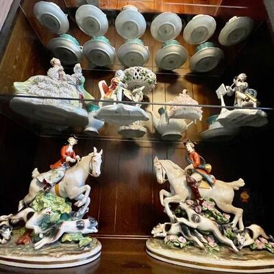 Dresden Porcelain Fox Hunt Scupltures made in Germany (man and woman on horseback)