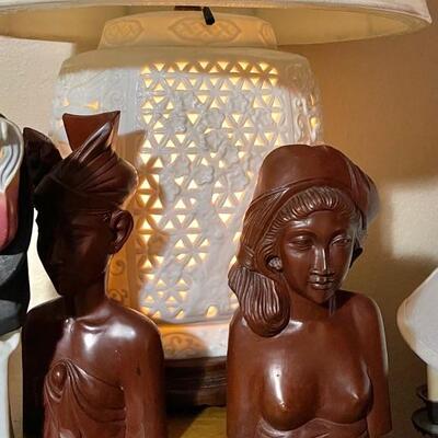 Reticulated Porcelain Blanc de Chine Ginger Jar Lamp (there are two of them, one on either end of the cabinet) The interior light comes...