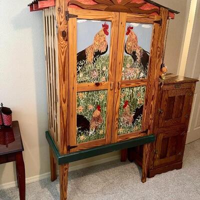Custom hand-painted one-of-a-kind farmhouse chicken coop storage cabinet. For anyone who loves roosters, eggs, country livin' and fine...