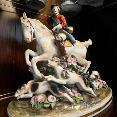 Dresden Porcelain Fox Hunt Scupltures made in Germany (man and woman on horseback)