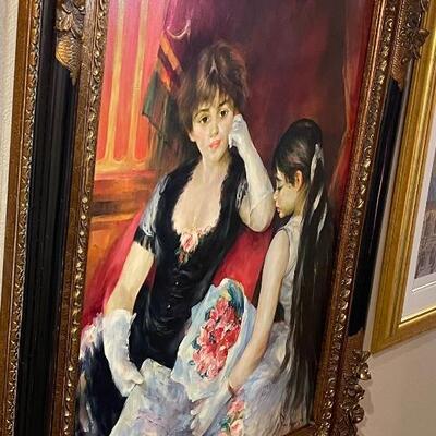 Roy Allison canvas painting After Renoir's "At the Concert" also known as "Box at the Opera" in ornate Bakelite...