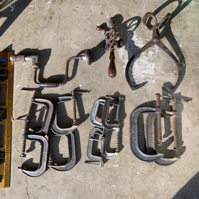 Antique tools and C-clamps