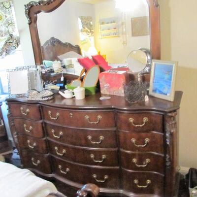 12 drawer high-end master suite dresser w/ attached beveled mirror