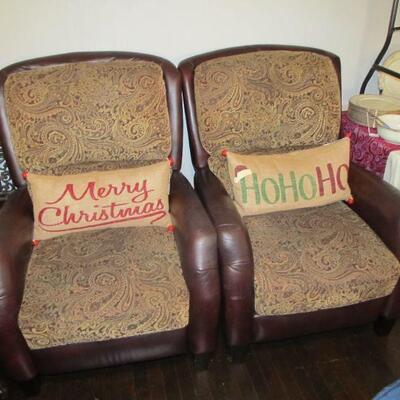 Leather & upholstery recliners pair
