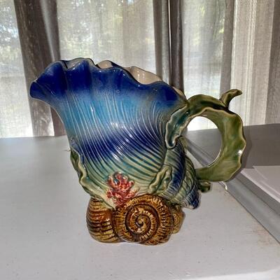 Antique French Majolica Seashell Pitcher