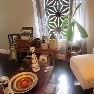 The unique metal piece in the window is used as art.