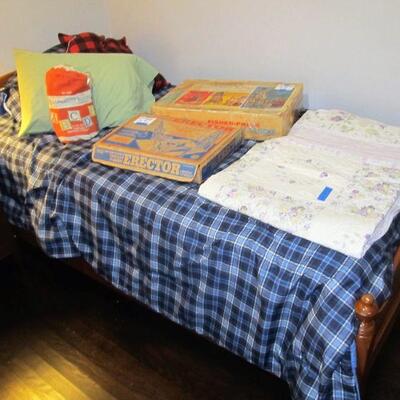 Nice wooden twin bed w/ mattress set & Tommy Hilfiger comforter set