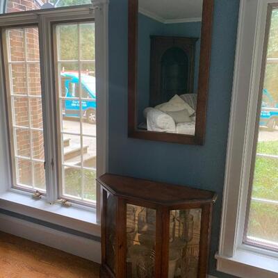 Wood Mirror and Wood/Glass Vitrine