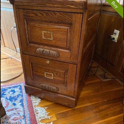 Two drawer filing cabinet with bear claw pulls. Matches Rolltop desk