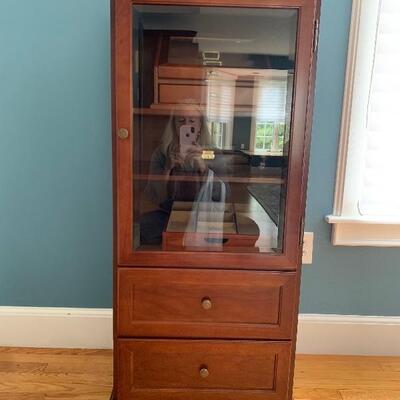 Glass Door Storage Cabinet with 2 drawers