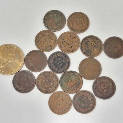 #1602 â€¢ (15) 1881-1908 Indian Head Pennies and 2001 Liberty One Dollar