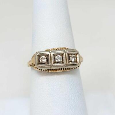 #806 â€¢ 14k Gold Diamond Trio Ring, 2.9g approx size 7.