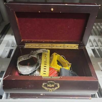 #7544 â€¢ Jewelry Box with Assortment of Watches, Earrings Necklaces and More!