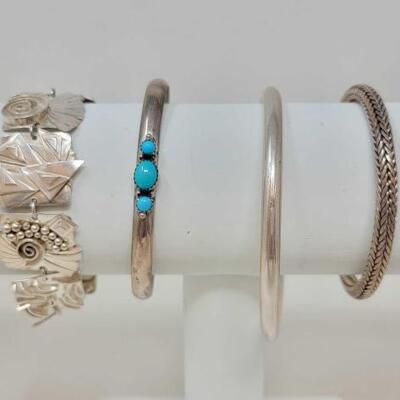 #962 â€¢ (4) Sterling Silver Fashion Cuffs/Bracelets, 140g. 