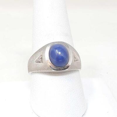 #851 â€¢ 10k White Gold Star Sapphire Petite Ring with Diamond Accents 8.1g approx size 10. 