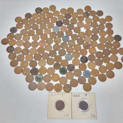 #1600 â€¢ Approx 140 1860-1958 Indian Head, Lincoln Memorial, And Wheat Pennies