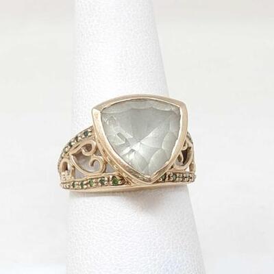 #860 â€¢ 10k Gold Fashion Ring with Triangle Stone and Green Stone Accents 5g