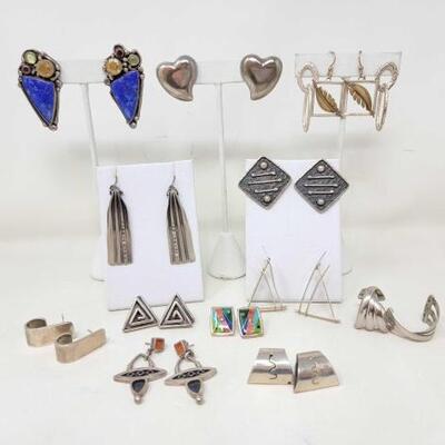 #976 â€¢ (13) Pairs of Unique Sterling Silver Earrings, 151.4g