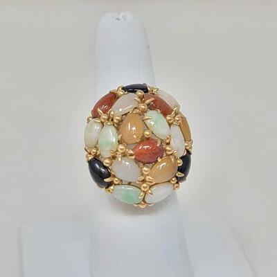 #826 â€¢ 14k Gold Multi Stone Statement Ring, 10.6g approx size 7. 