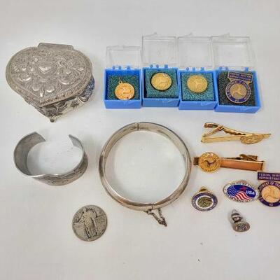 #1266 â€¢ Small Jewlery, Commemorative Pins, Bracelet/Cuff and Standing Liberty Quarter