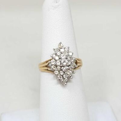 #791 â€¢ 14k Gold Diamond Cluster Statement Ring, 3.7g approx size 6.