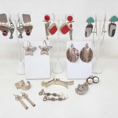 #972 â€¢ (14) Pairs of Sterling Silver Fashionable Abstract Earrings, 164.3g
