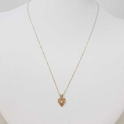 #808 â€¢ 14k Gold Petite Chain and Heart Pendant with Diamond, .8g