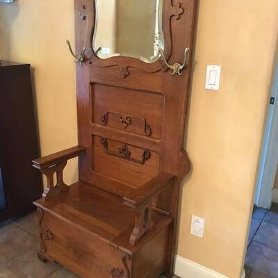 1800's hall tree with bench and storage