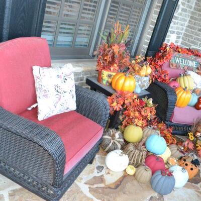 Outdoor Wicker Resin Chairs, Side Table, Christmas Decor