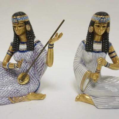 1082	2 EDOARDO TASCA PORCELAIN FIGURES, EGYPTIAN WOMEN W/MUSICAL INSTRUMENTS, ONE HAS DAMAGE ON THE INSTRUMENT
