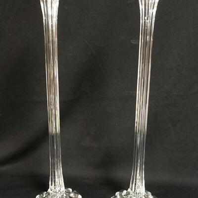 1093	PAIR OF SIGNED TALL CRYSTAL CANDLESTICKS, 19 3/4 IN HIGH
