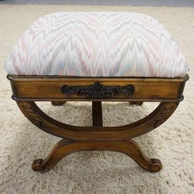 1199	CARVED STOOL W/ UPHOLSTERY 18 1/2 IN X 20 1/2 IN, 19 1/2 IN H 
