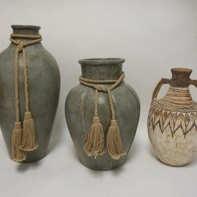1105	3 LARGE POTTER VASES, TALLEST IS 22 IN
