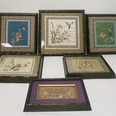 1115	6 PIECES OF FRAMED ASIAN EMBROIDERY, LARGEST IS 15 1/4 IN SQUARE INCLUDING FRAME

