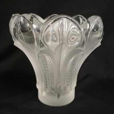 1118	LALIQUE, FRANCE LARGE FROSTED & CLEAR VASE W/LEAF PATTERN, 8 3/4 IN HIGH X 8 1/2 IN TOP DIAMETER
