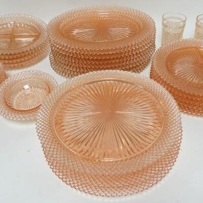 1272	30 PIECE PINK MISS AMERICA DEPRESSION GLASS, ROUND FOOTED PLATES ARE 12 IN
