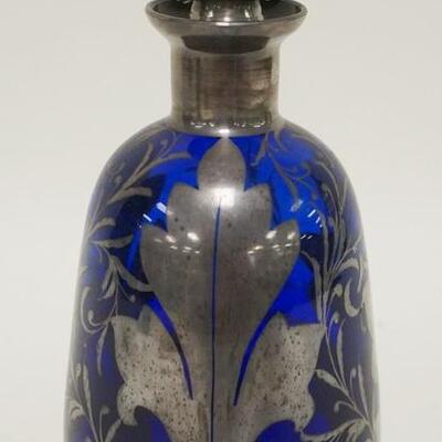 1139	COBALT BLUE SILVER OVERLAY DECANTER, 9 IN HIGH
