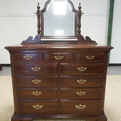 1163	THOMASVILLE 3 OVER 4 DRAWER DRESSER W/BEVELED MIRROR, 49 IN WIDE X 68 IN HIGH X 20 IN DEEP
