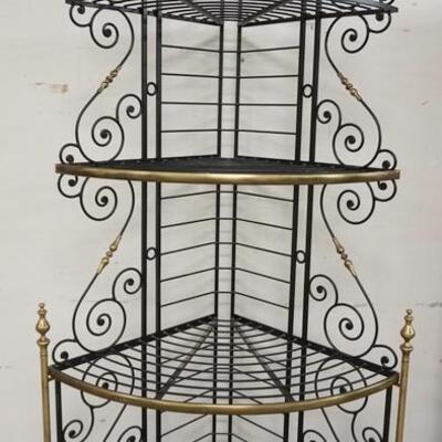 1182	BRASS & IRON CORNER BAKERS RACK, 36 IN WIDE X 87 1/2 IN HIGH X 29 IN DEEP
